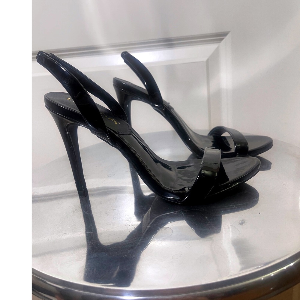 Liliana Womens Black Patent Slingback Stiletto Sandals High Heel Size 6.5